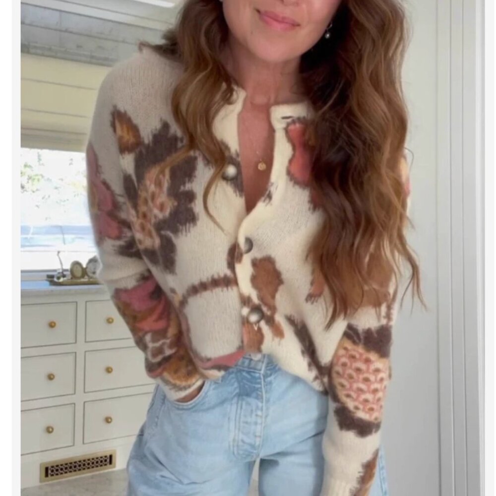 BEST Sezane Manea Cardigan L/XL/XXL Merveille Print Mohair Sweater Knit French - Picture 4 of 14